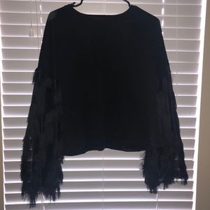 ZARA | Black sweater with feather sleeves